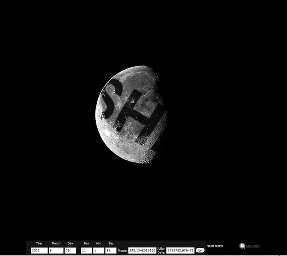 Liliana Lijn, moonmeme, image of the word SHE projected onto the moon
